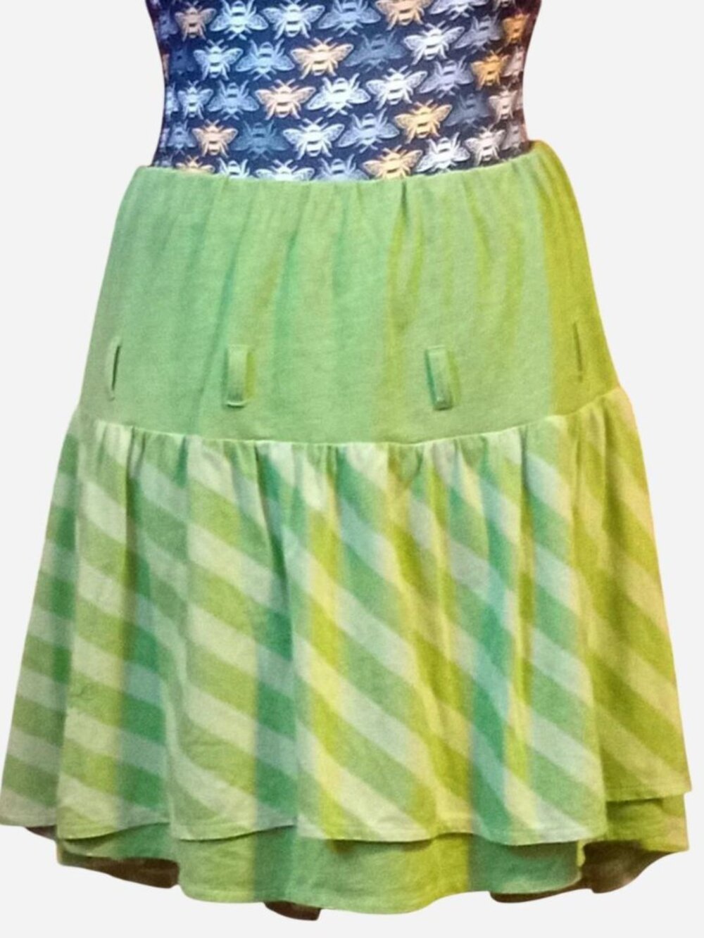 Y2K green and white Orb skirt with striped print